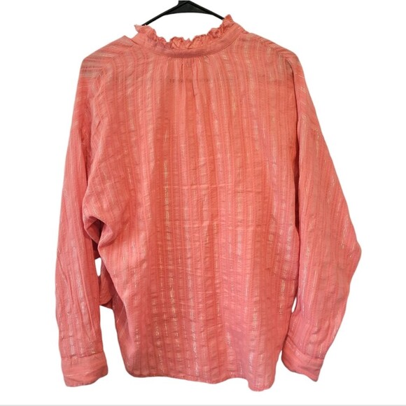 Anthropologie Pilcro Tavi Button Down Blouse Size XS Coral Metallic Stripe Top - Picture 2 of 7